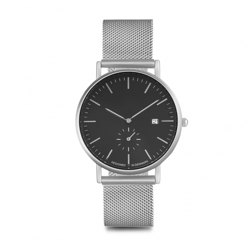 OEM дизайн Черный циферблат Серебряный сетчатый ремень Мужские наручные часы